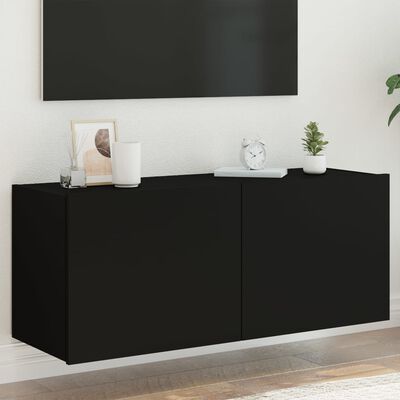 vidaXL Vegghengt TV-benk med LED svart 100x35x41 cm