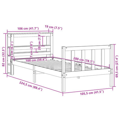 vidaXL Sengeramme uten madrass hvit 100x200 cm heltre furu