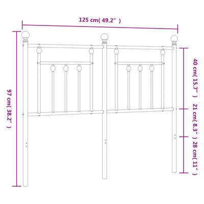 vidaXL Sengegavl i metall hvit 120 cm