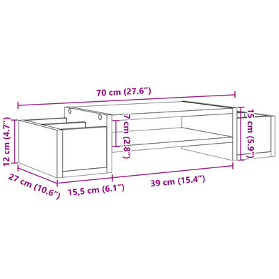 vidaXL Skjermhylle med oppbevaring brun eik 70x27x15 cm konstruert tre