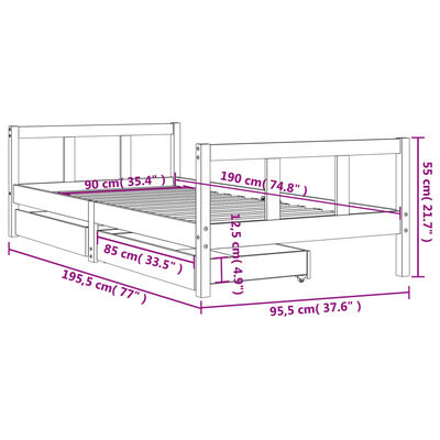 vidaXL Barnesengeramme med skuffer 90x190 cm heltre furu