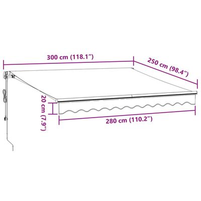 vidaXL Automatisk uttrekkbar markise med LED burgunder 300x250 cm