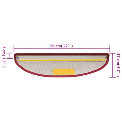 vidaXL Trappematter vinrød 15 stk 56x17x3 cm