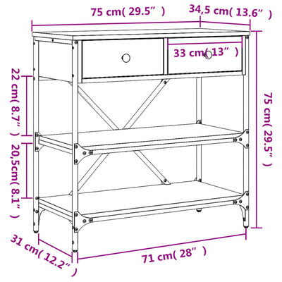 vidaXL Konsollbord sonoma eik 75x34,5x75 cm konstruert tre