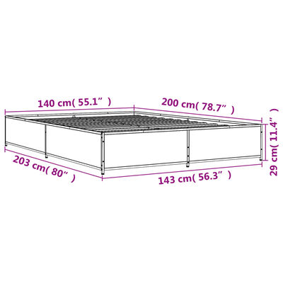 vidaXL Sengeramme brun eik 140x200 cm konstruert tre og metall