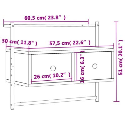 vidaXL TV-benk veggmontert grå sonoma 60,5x30x51 cm konstruert tre