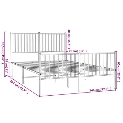 vidaXL Sengeramme i metall med hode- og fotgavl hvit 140x200 cm