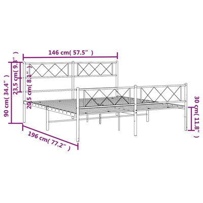 vidaXL Sengeramme i metall med hode- og fotgavl svart 140x190 cm