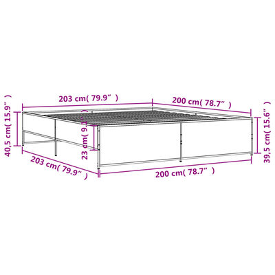 vidaXL Sengeramme røkt eik 200x200 cm konstruert tre og metall