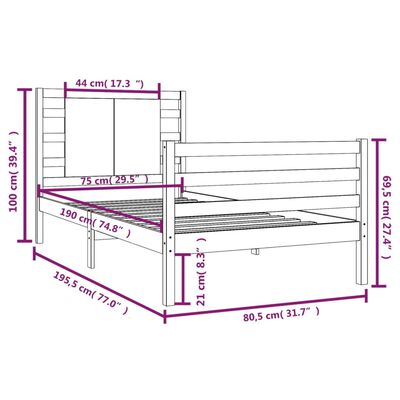 vidaXL Sengeramme heltre furu 75x190 cm Small Single