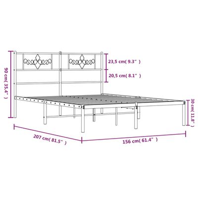 vidaXL Sengeramme i metall med sengegavl svart 150x200 cm