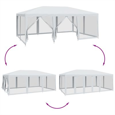 vidaXL Festtelt med 10 sidevegger av netting hvit 6x4 m HDPE