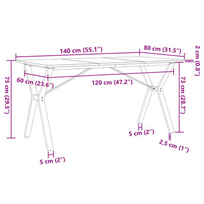 vidaXL Spisebord Y-ramme 140x80x75 cm heltre furu og støpejern