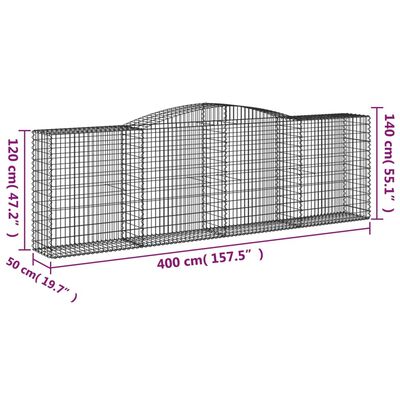 vidaXL Gabionkurver buede 3 stk 400x50x120/140 cm galvanisert jern