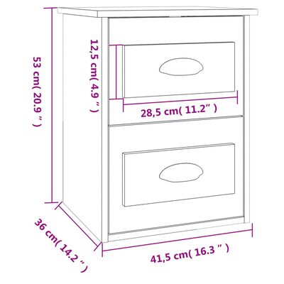 vidaXL Veggmontert nattbord svart 41,5x36x53 cm