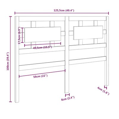 vidaXL Sengegavl honningbrun 125,5x4x100 cm heltre furu