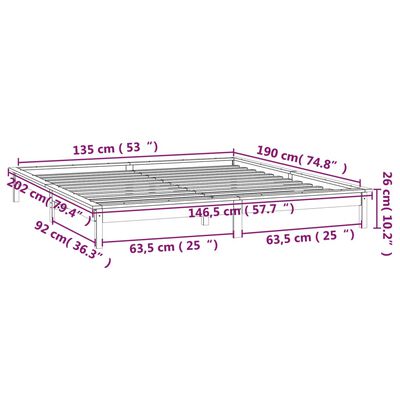 vidaXL Sengeramme med LED 135x190 cm Double heltre