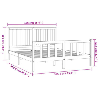 vidaXL Sengeramme med hodegavl hvit 160x200 cm heltre furu