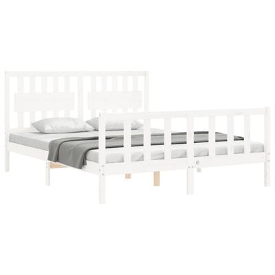 vidaXL Sengeramme med hodegavl hvit 5FT King Size heltre