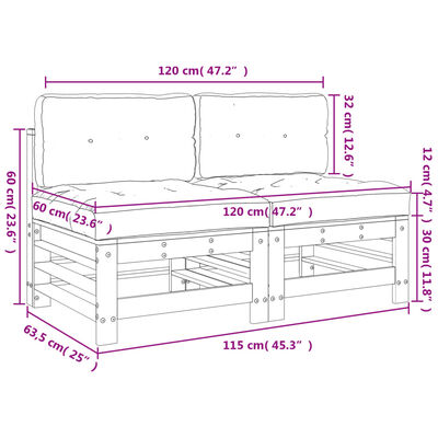 vidaXL Midtsofaer med puter 2 stk heltre furu