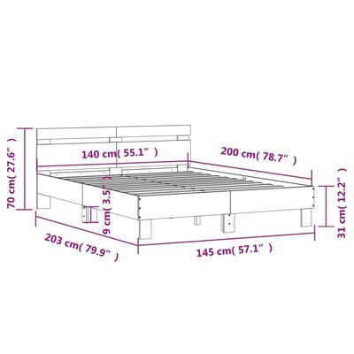 vidaXL Sengeramme med hodegavl betonggrå 140x200 cm konstruert tre