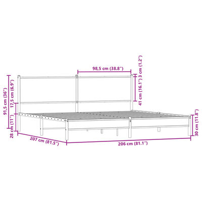 vidaXL Sengeramme i metall uten madrass brun eik 200x200 cm