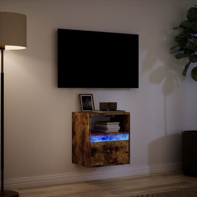 vidaXL Vegghengt TV-benk med LED røkt eik 41x31x45 cm