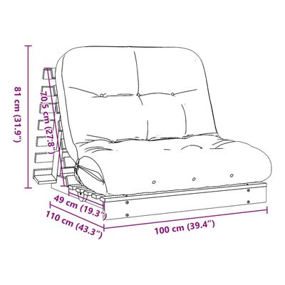 vidaXL Futonsofa med madrass 100x206x11 cm impregnert furu