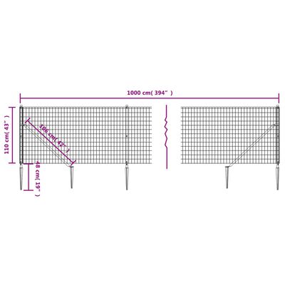 vidaXL Nettinggjerde med stolpespyd 1,1x10 m antrasitt