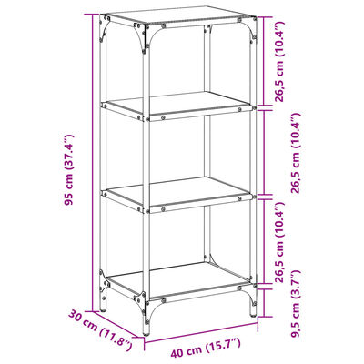 vidaXL Hyller med gjennomsiktig glassplate 40x30x95 cm stål