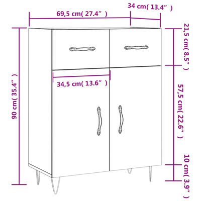 vidaXL Skjenk betonggrå 69,5x34x90 cm konstruert tre