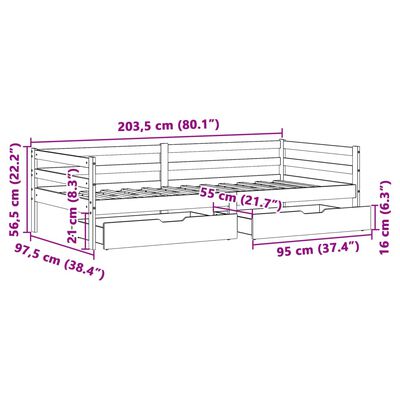 vidaXL Dagseng med skuffer 90x200 cm heltre furu