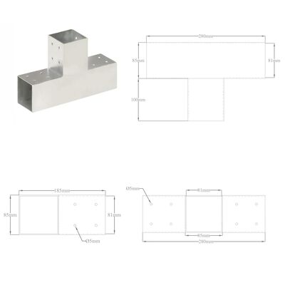 vidaXL Stolpesko 4 stk T-form galvanisert metall 81x81 mm