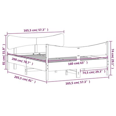 vidaXL Sengeramme uten madrass hvit 160x200 cm heltre furu