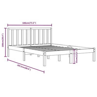 vidaXL Sengeramme svart heltre furu 180x200 cm Super King