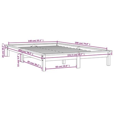 vidaXL Sengeramme grå 140x190 cm heltre furu