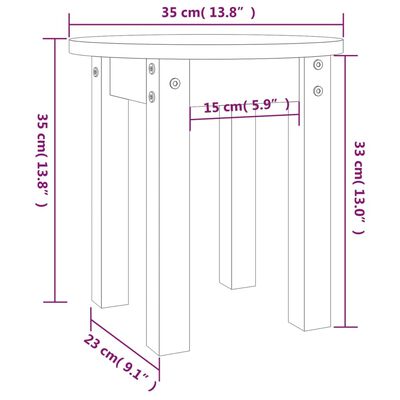 vidaXL Salongbord hvit Ø 35x35 cm heltre furu