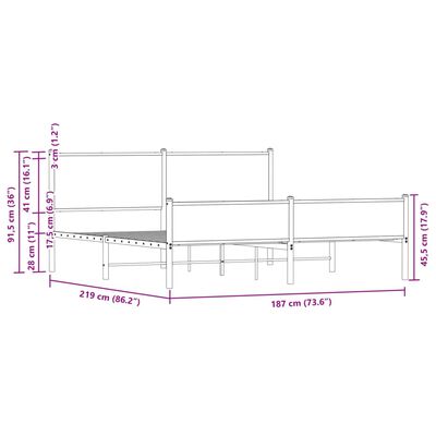 vidaXL Sengeramme i metall uten madrass brun eik 183x213 cm