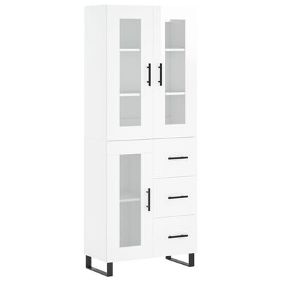 vidaXL Highboard høyglans hvit 69,5x34x180 cm konstruert tre