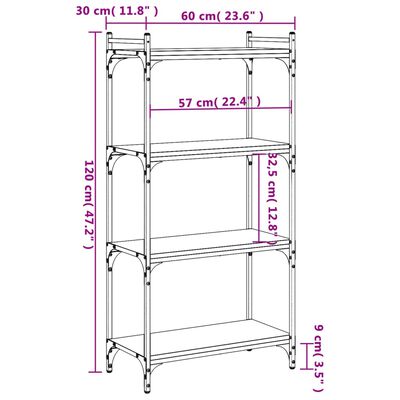 vidaXL Bokhylle 4 etasjer brun eik 60x30x120 cm konstruert tre