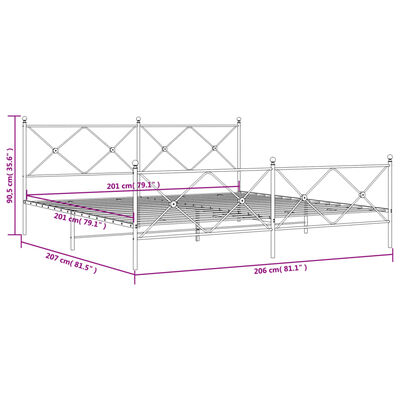 vidaXL Sengeramme i metall med hode- og fotgavl hvit 200x200 cm