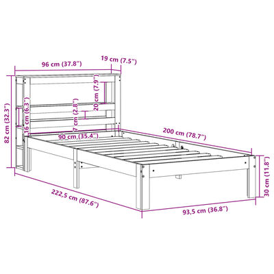 vidaXL Sengeramme med hodegavl hvit 90x200 cm heltre furu