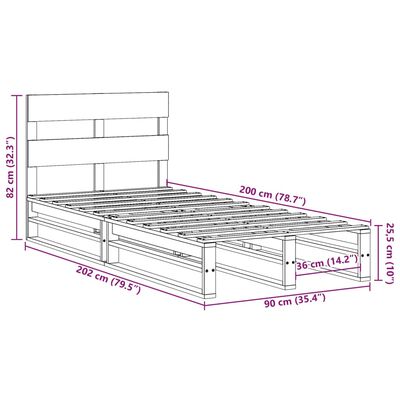 vidaXL Sengeramme uten madrass hvit 90x200 cm heltre furu