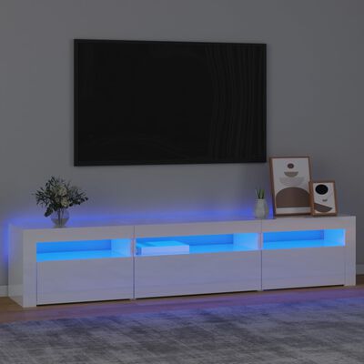 vidaXL TV-benk med LED-lys høyglans hvit 195 x 35 x 40 cm