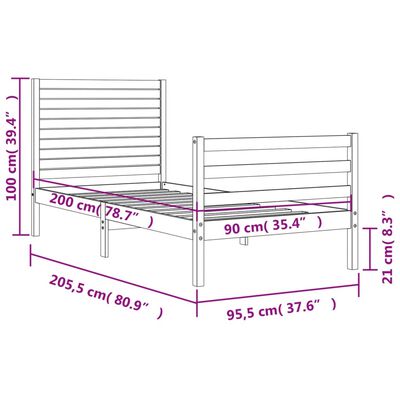 vidaXL Sengeramme med hodegavl svart 90x200 cm heltre