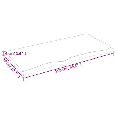 vidaXL Benkeplate til bad lysebrun 100x50x(2-4) cm behandlet heltre