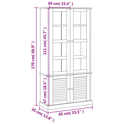 vidaXL Vitrine VIGO hvit 85x35x170 cm heltre furu