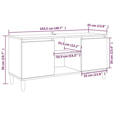 vidaXL TV-benk med ben i heltre brun eik 103,5x35x50 cm