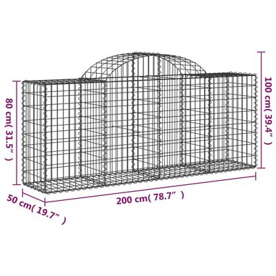 vidaXL Gabionkurver buede 2 stk 200x50x80/100 cm galvanisert jern