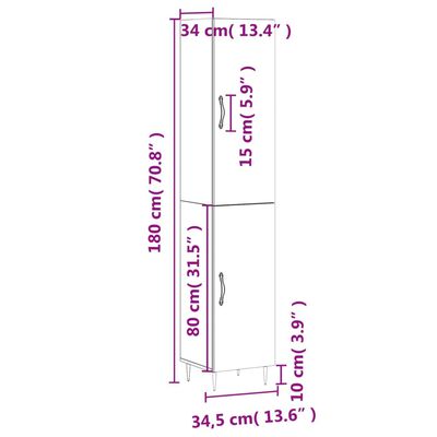 vidaXL Highboard røkt eik 34,5x34x180 cm konstruert tre